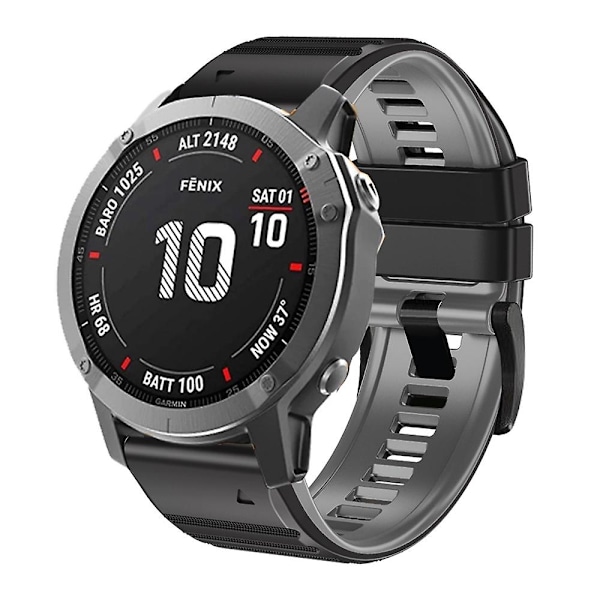 Silikonarmband för Garmin Fenix 7X / 6X / 5X 26mm Black Grey