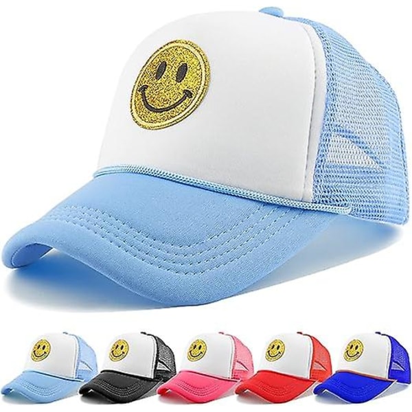 Unisex baseball cap Smiley, keltainen kimalteleva smiley brodeerattu kuorma-autohattu black