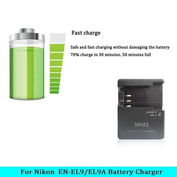 Batterioplader til Nikon kamera MH-23 EN-EL9a oplader, D40 D40X D60 D3000 D5000