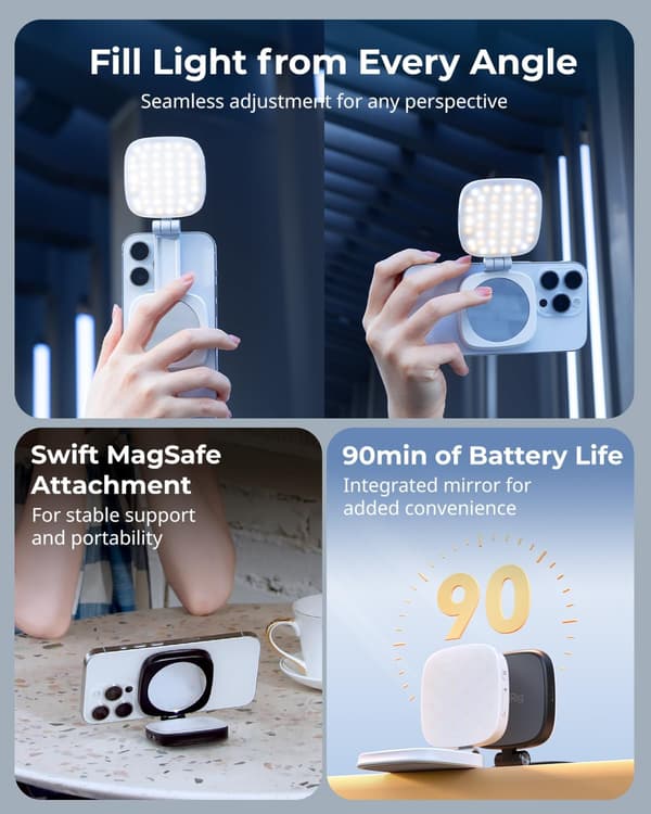 Magnetisk Selfie Lys Til Iphone Med Spejl (Hvid)
