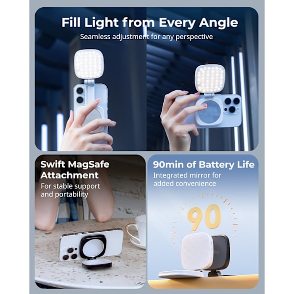 Magnetisk Selfie Lys Til Iphone Med Spejl (Sort)