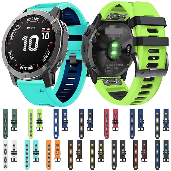 26 mm silikonklokkerem for Garmin Fenix ​​5x Plus Black Sky Blue