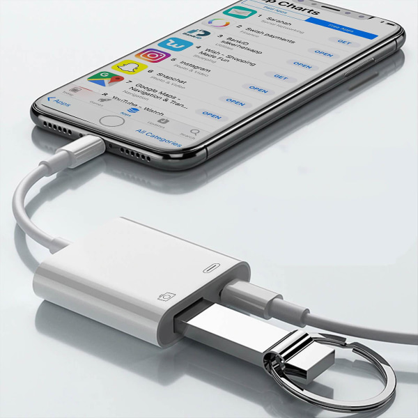 Kompakti Lightning-lataussovitin iPhone/iPad Lightning- USB :lle - valkoinen