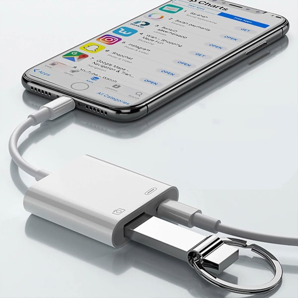 Kompakti Lightning-lataussovitin iPhonelle/iPadille Lightning-USB - Valkoinen