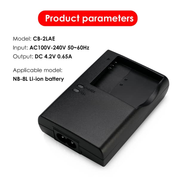 Batterilader for CB-2LAE NB-8L, kompatibel med Canon A3500 A2600 A3100