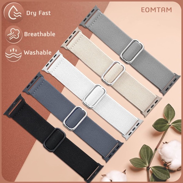 5-pakning elastisk nylon kompatibel med Apple Watch-reim 38 mm G 38mm/40mm/41mm