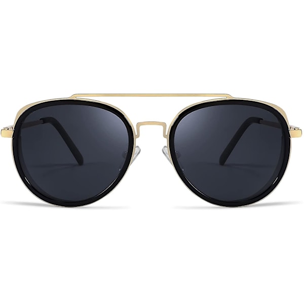 Retro Steam Punk Solglasögon Runda Steampunk Double Bridge Aviator Glasögon För Kvinnor Män B2822 Grey Lens