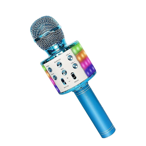 4 i 1 Bluetooth Karaoke Mikrofon Bärbar Högtalare Handhållen Hem Ktv-spelare med inspelningsfunktion &amp; Led ljus för barnleksaker Blue