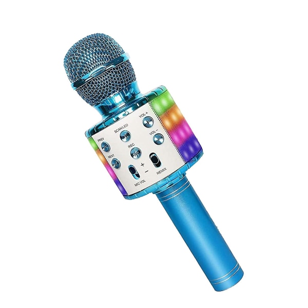 4 I 1 Bluetooth Karaoke Mikrofon Bærbar Højttaler Håndholdt Ktv-afspiller til hjemmet med optagefunktion &amp; Led lys til børn legetøj Blue