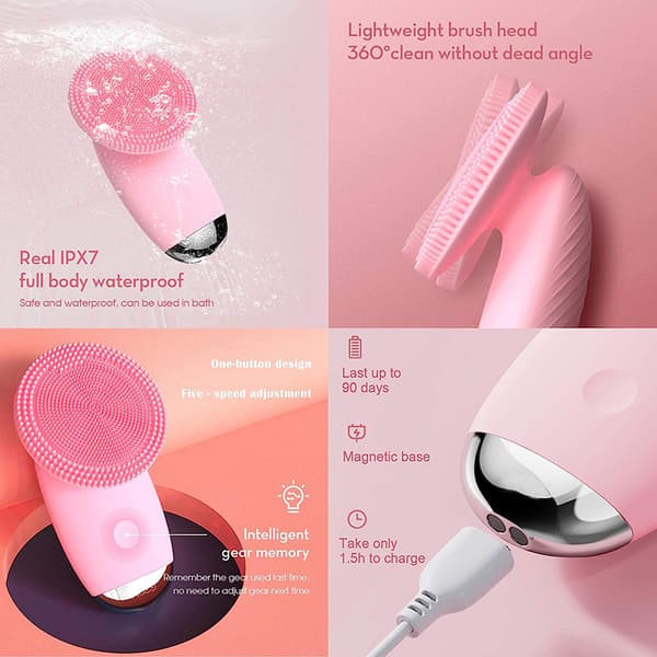 Ansigtsrensebørste - Ipx7 Vibrationsmassager Til Eksfoliering (Pink)