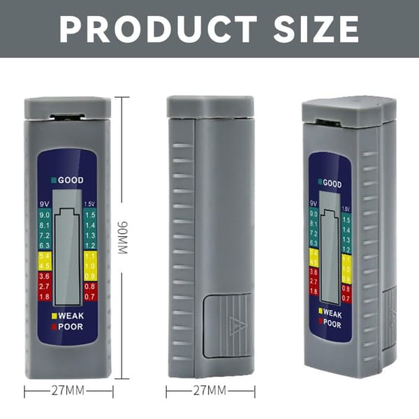 Digital batteritester, for 1,5 V batteri (AA AAA knappebatteri), 9 V batteri