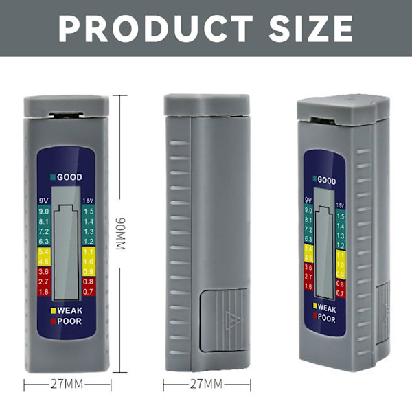 Digital batteritester, til 1,5 V batteri (AA AAA knapcellebatteri), 9 V batteri