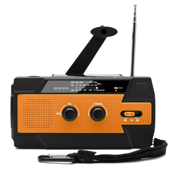 Emergencia AM FM portatil, radio manivela solar til udendørs, camping orange color