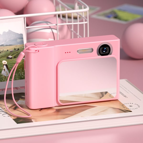 Retro Ccd-kortkamera, inngangsnivå Dslr-kamera, 4K dobbeltkamera komplementær belysning rosa