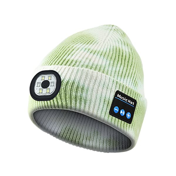 LED Bluetooth Lue, 4 LED Trådløs Musikk Løpehodelykt Lue (Grønn)