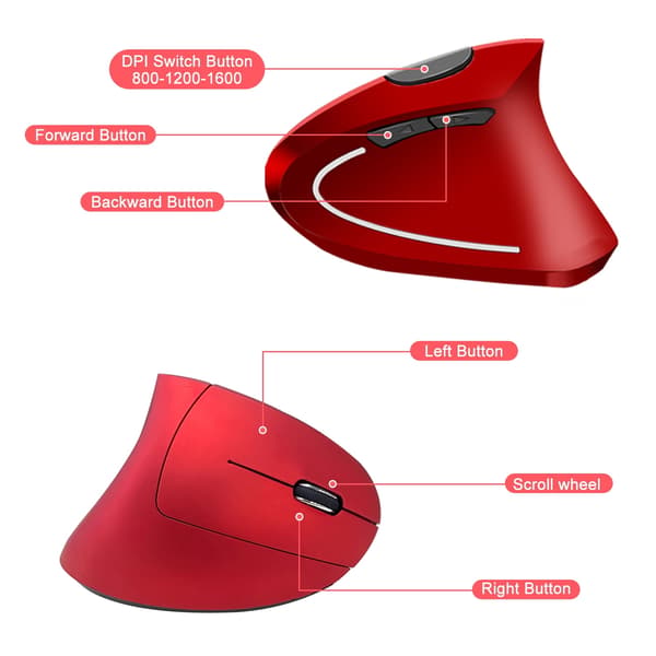 Ergonomisk Vertikal Mus, 2.4G Optisk Mus Usb Bluetooth 800/1200/1600 Dpi 6 Knapper (Grå)