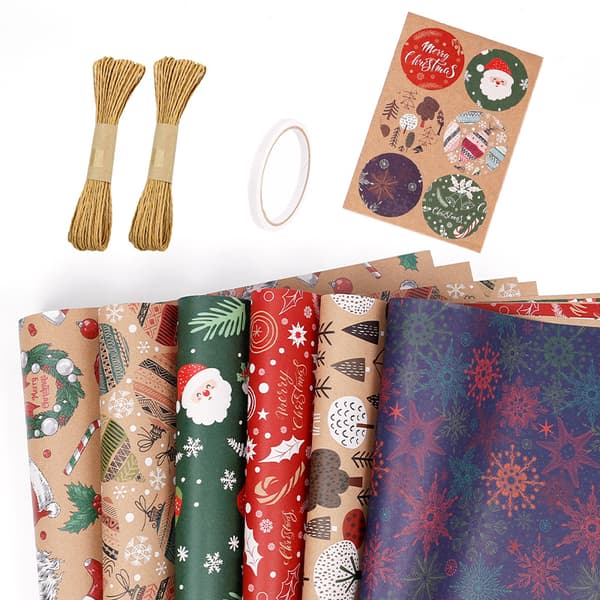 Presentpappersset - 6 ark jul för vinterhelgen jul, 27,6 * 19,7 tum (04)