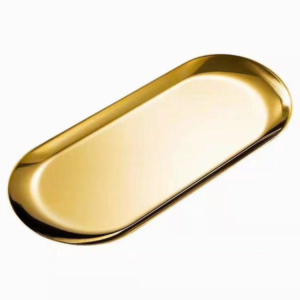 Ruostumattomasta teräksestä valmistettu pyyhetarjotin astialautanen teetä hedelmätarjotin kosmetiikka korujen organizer Golden 23*9.4cm