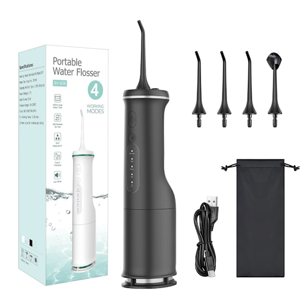 Oral Irrigator, 350 ml med 4 arbejdsindstillinger (sort)