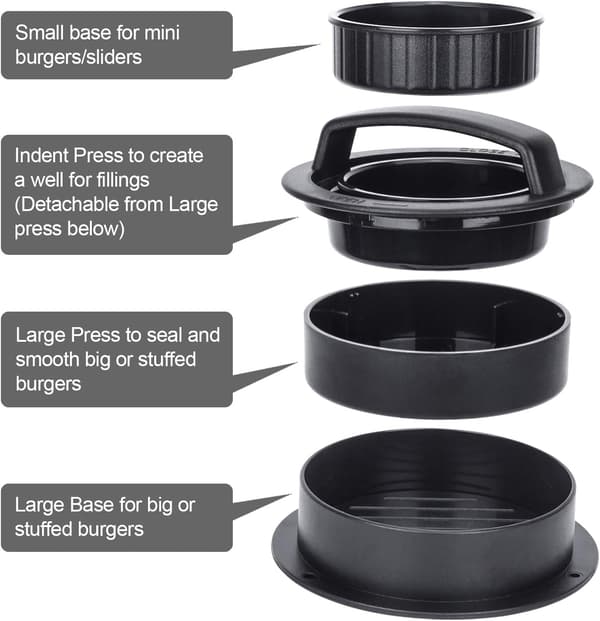 Hamburgerpress, med 100 st hamburgerpapper, 3-i-1 non-stick biff-form
