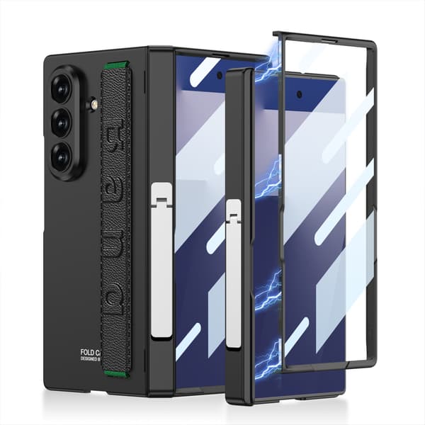 Etui til Samsung Z Fold 7, med støttefod / fingerrem (sort)