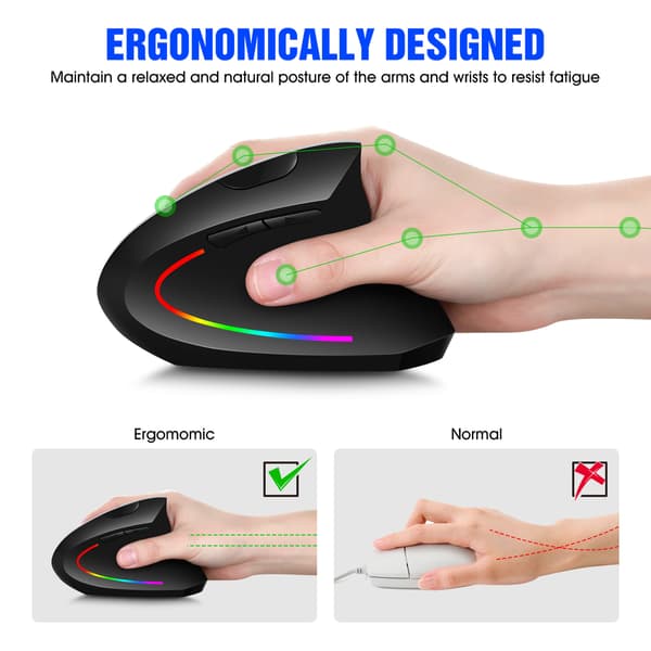 Ergonomisk vertikal mus, 2,4 GHz trådlös mus typ-C-port (silvergrå)