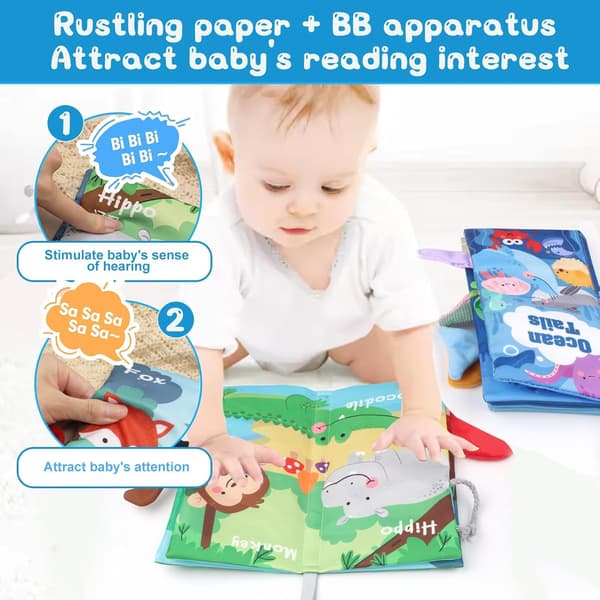 Montessori-lelu - Kangaskirja hännällä, vauvojen varhaisoppimiseen (valtameri)