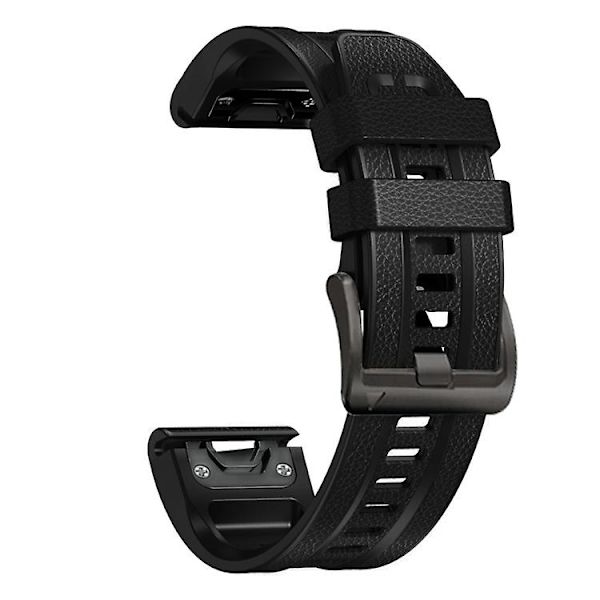 Til Garmin Fenix 7 Quick Release Silikone Læder Urrem HTK Black