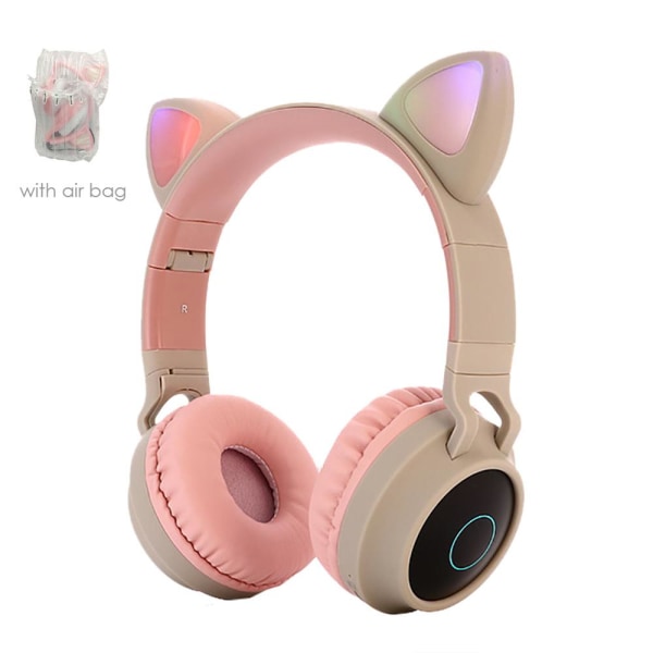 Cute Cat Ear Headset LED Trådlösa Bluetooth-kompatibla hörlurar med mikrofon Glödande hörlurar för barn Presenter döttrar tjejer Grey