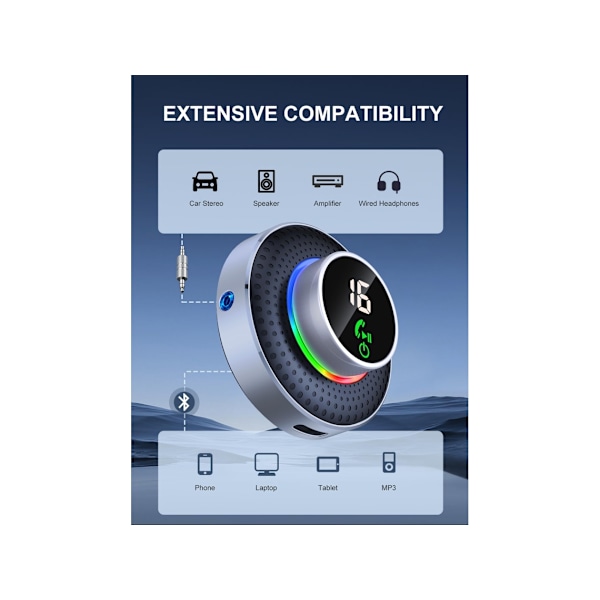 Bluetooth 5.3 -vastaanotin autoon, Bluetooth Aux -adapteri, langaton 3,5 mm:n Aux-vastaanotin autostereoon/kotistereoon