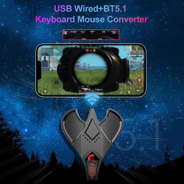 M3 Mobile Game Keyboard Mus Converter Adapter Usb Wired+bt5.1 Dual-mode Connection Support 18w Pd Hurtigopladning Sort