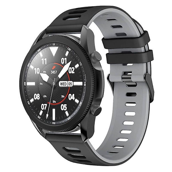 20mm tofarget silikonrem for Samsung Galaxy Watch6 Classic 47mm 43mm / Garminactive 5 Black Grey