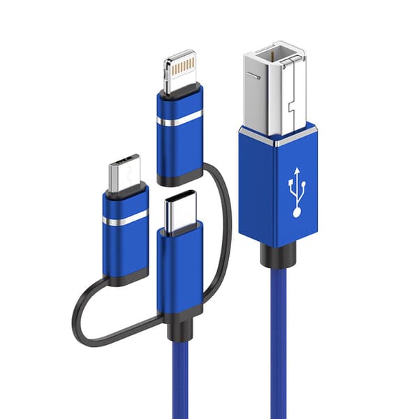 Adaptrar 3-i-1 8-stift, Typ-C, Micro USB till USB-B MIDI 3-i-1 Instrument/Skrivarkabel (Blå)