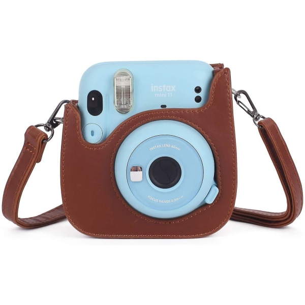 Kameraveske for Fujifilm Instax Mini 11 Pu lærveske med lomme og skulderstropp Brown