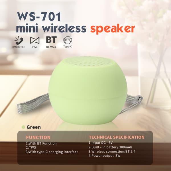 Coluna Bluetooth Ws-701 Tws Bluetooth 5.4 Högtalare (Grön)