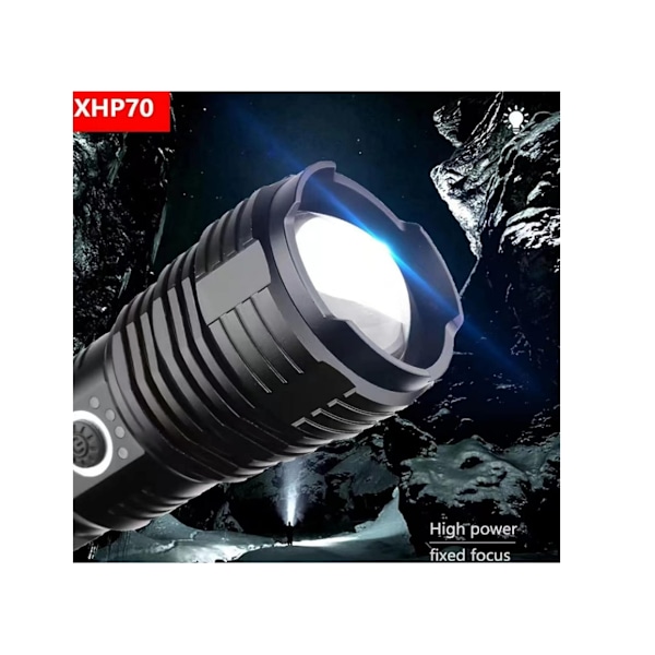Hög Lumen Uppladdningsbar LED Ficklampa 90000 Lumen Super Stark Kraftfull Bärbar Taktisk Ficklampa Svart
