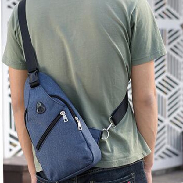 Vandtæt rem taske crossbody rygsæk med USB-hul med hovedtelefon hul rem rygsæk vandring rygsæk multifunktionel crossbody bryst taske Blue