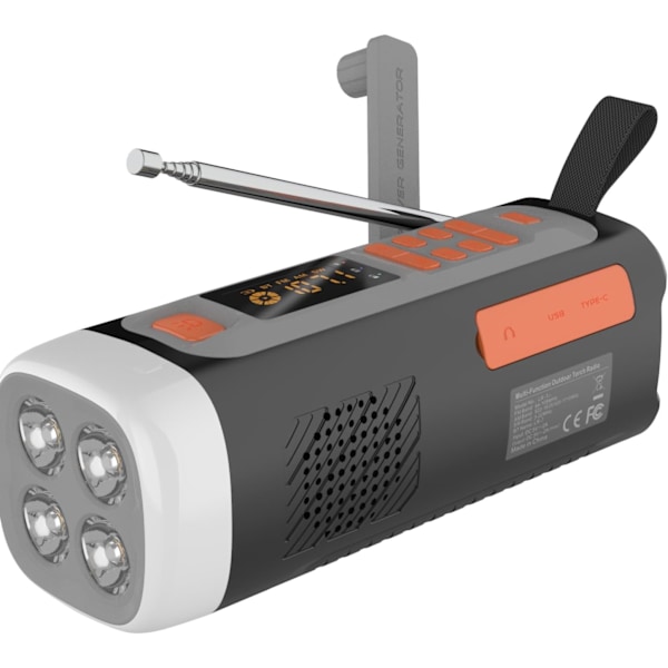 Nödradio LED-ficklampa Portabel Handvev AM/FM Utomhus Solradio 4500 mA Batteri