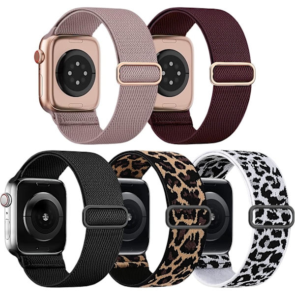 5 kpl joustavia nylonrannekkeita, yhteensopivia Apple Watch Band 38 mm:n kanssa F 38mm/40mm/41mm