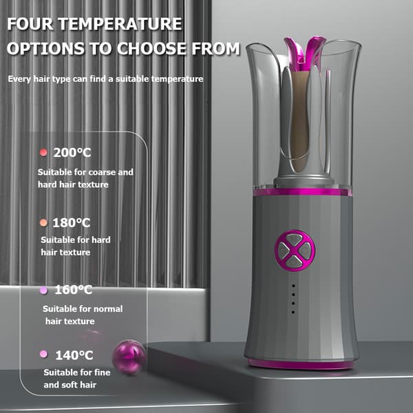 Hårkrøller, USB-lading automatisk med 4 temperaturer, tørr og våt (grå)