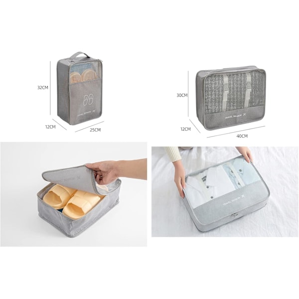 Resväska Organizer Set, 8-pack med necessär (grå)