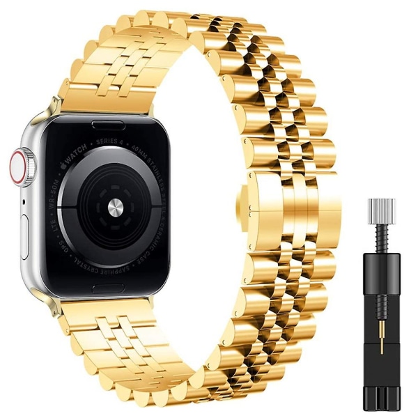 Metallrem för Apple Watch 49 mm 40 mm 41 mm 42 mm 44 mm 45 mm Lyxarmband i rostfritt stål Tillbehör för Iwatch 8 7 6 5 4 3 2 Se For 38mm 40mm 41mm Golden and tool