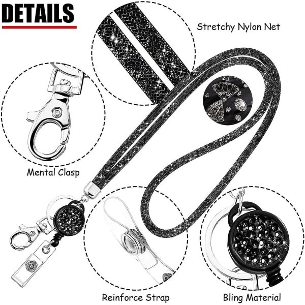 Crystal lanyard halskjede 2 stykker Bling Rhinestone hals lanyard nøkkelring lanyard