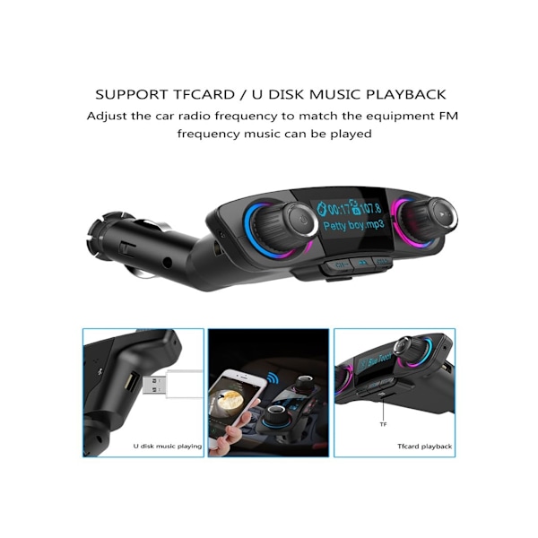 Premium Bluetooth 4.0 Auto MP3-soitin USB-pikalatauksella ja FM-lähettimellä, kätevä handsfree-puhelu D-toisto