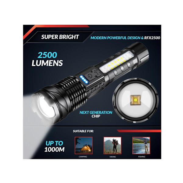 Uppladdningsbara lyktor för hemmet utomhus 2-pack Super Bright High Lumen Uppladdningsbara lyktor 7 lägen Ipx6 Vattentät