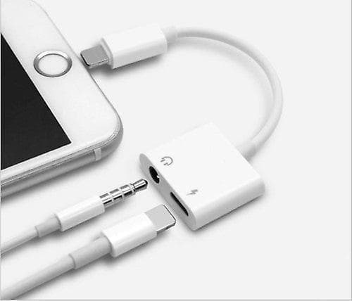 iPhone til 3,5 mm splitter 2-i-1-adapter til aux-hodetelefon og lader