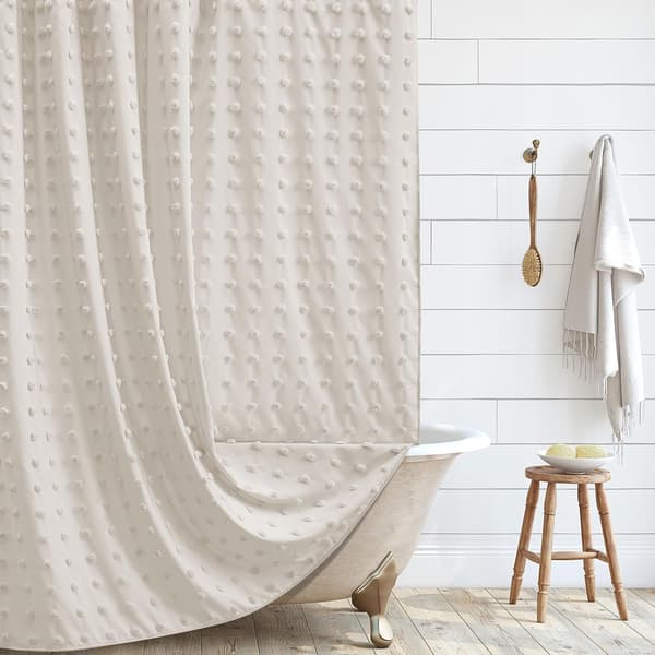 Duschdraperi, 72 x 72 \" Tuftade veckade blompuffar texturerade med krokar Beige