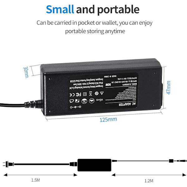 Oplader til 90W HP bærbar EliteBook 820 830 840 850 G3 G4 G5 G6 G7 4.5 * 3.0mm adapter