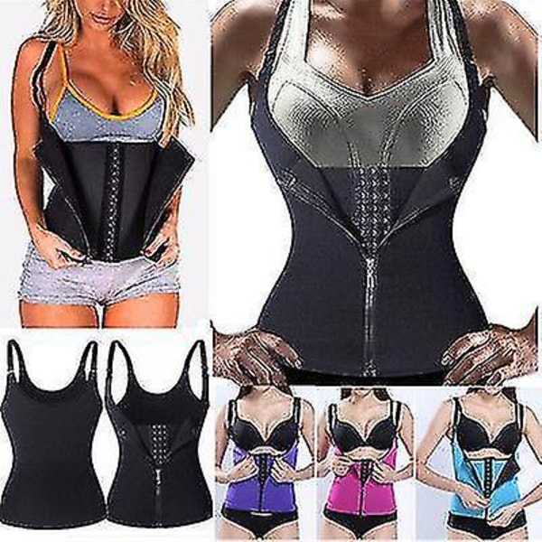 3 Clip&1 Zip 6 Stålbenad waist trainer Sportträning Kroppsformare Magkontroll L Purple