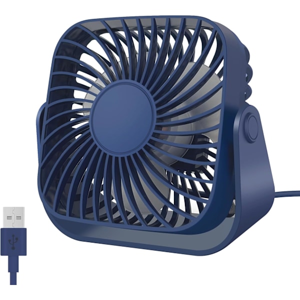Bordventilator - 3 Hastigheder Bord Desktop Køleventilator 360° Rotationsjustering (Blå)